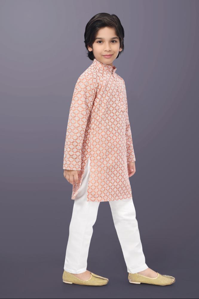 Neera Trendz Peach Cotton Thread Embroidery Kid's Kurta Pajama - Distacart