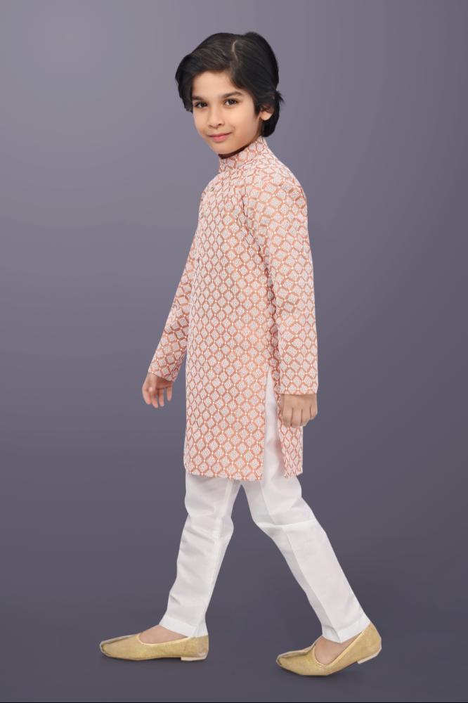 Neera Trendz Peach Cotton Thread Embroidery Kid's Kurta Pajama - Distacart