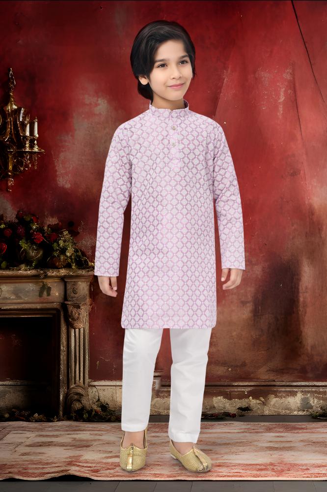 Neera Trendz Pink Cotton Thread Embroidery Kid's Kurta Pajama - Distacart