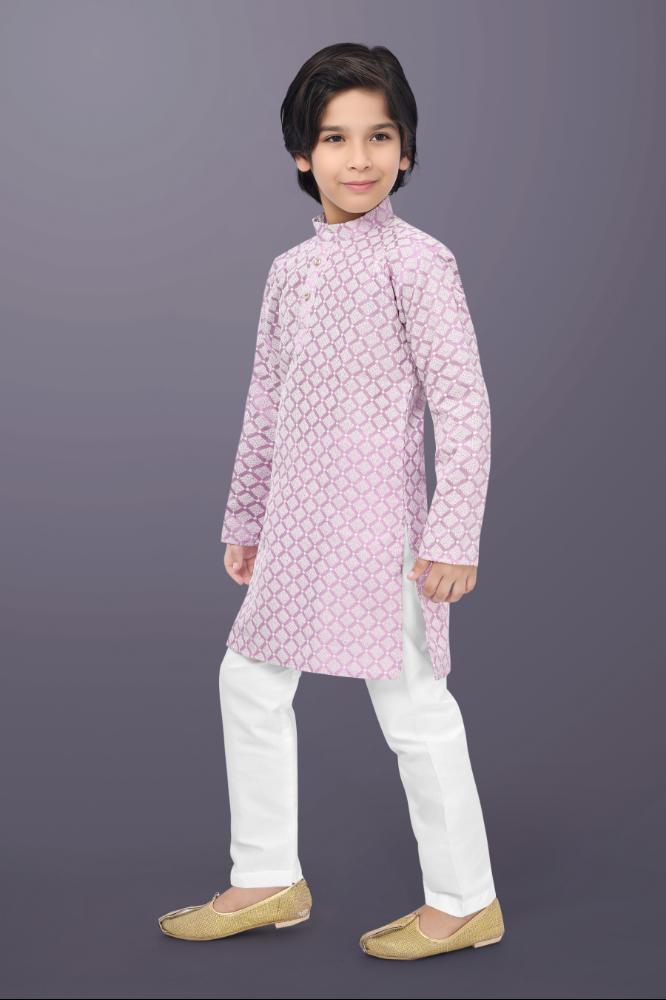 Neera Trendz Pink Cotton Thread Embroidery Kid's Kurta Pajama - Distacart