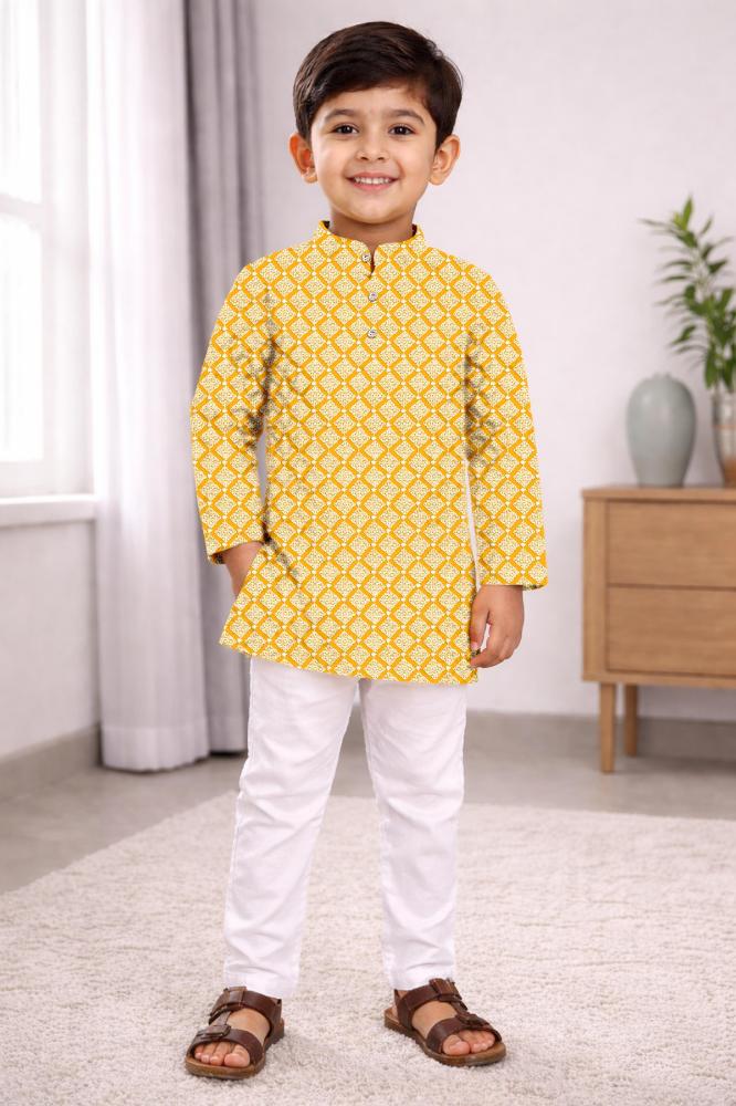 Neera Trendz Yellow Cotton Thread Embroidery Kid's Kurta Pajama - Distacart