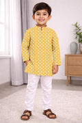Neera Trendz Yellow Cotton Thread Embroidery Kid's Kurta Pajama - Distacart
