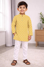 Neera Trendz Yellow Cotton Thread Embroidery Kid's Kurta Pajama - Distacart