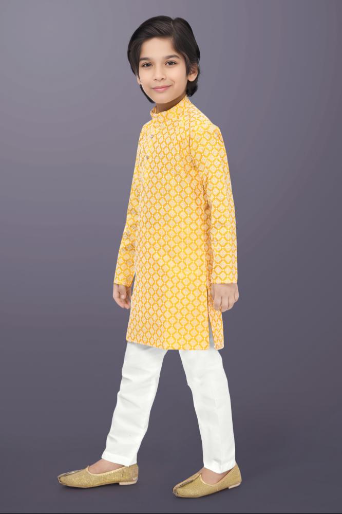 Neera Trendz Yellow Cotton Thread Embroidery Kid's Kurta Pajama - Distacart