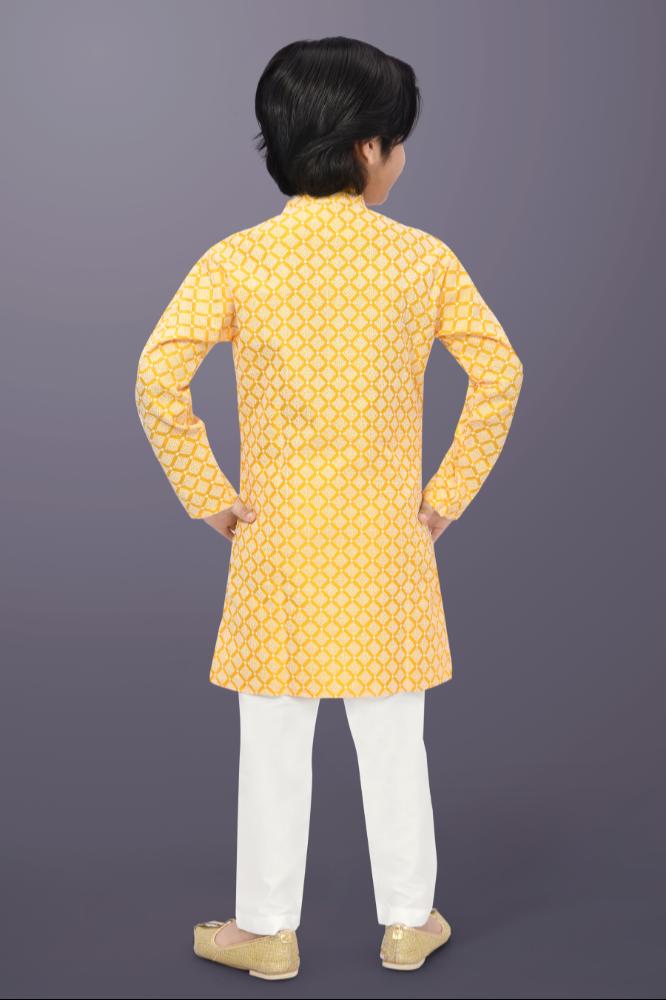 Neera Trendz Yellow Cotton Thread Embroidery Kid's Kurta Pajama - Distacart