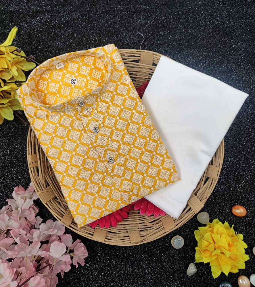 Neera Trendz Yellow Cotton Thread Embroidery Kid's Kurta Pajama - Distacart