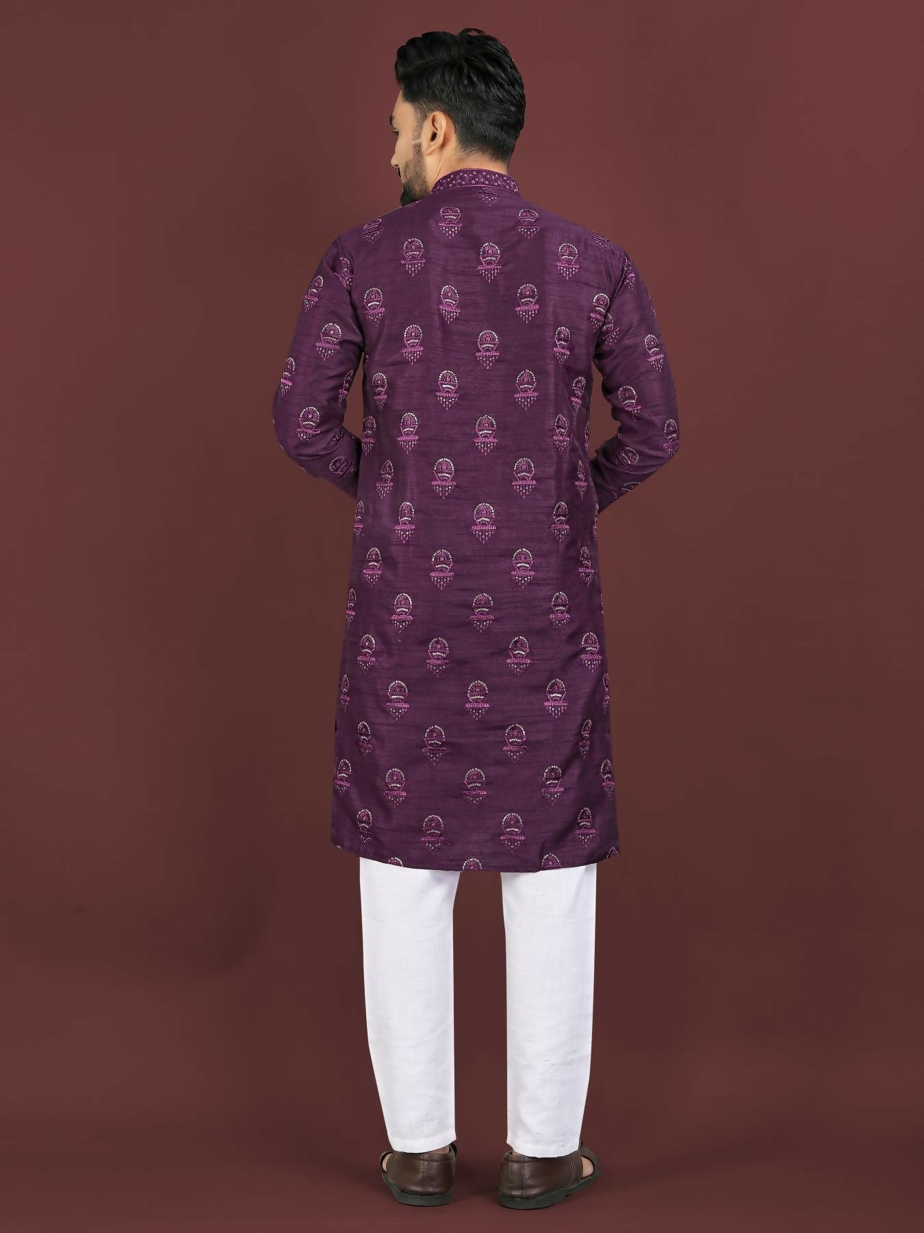 Anaita Purple Embroidered Silk Straight Kurta