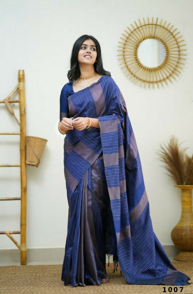 Partywear Designer Blue Banarasi Silk Fancy Saree - Starwalk