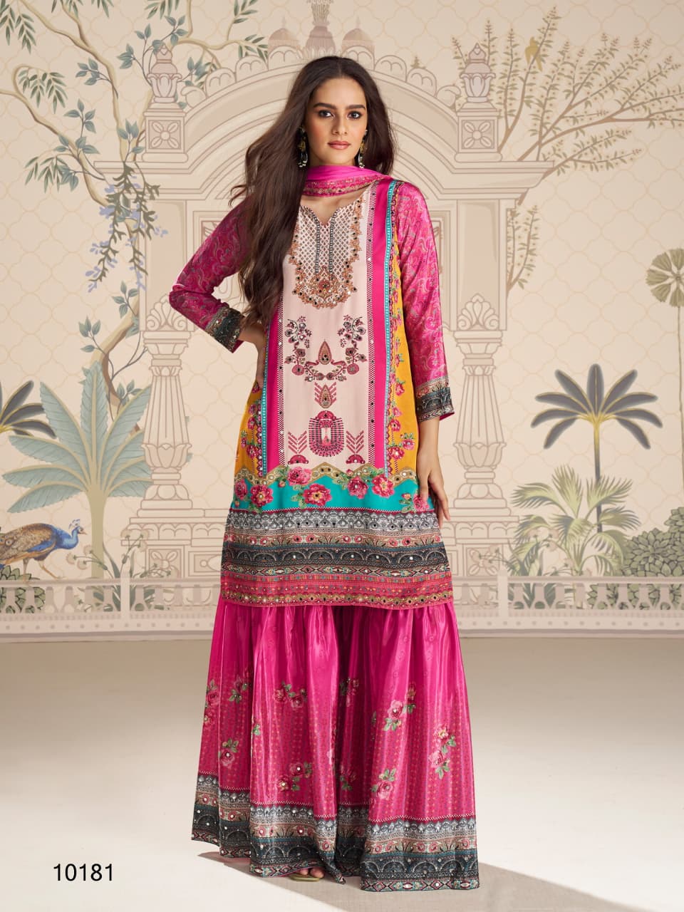 Aarshi Fashions Pink Heavy Crepe Digital Print Full Stitched Palazzo Suits
