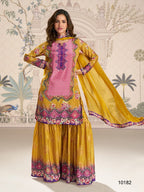 Aarshi Fashions Yellow Heavy Crepe Digital Print Full Stitched Palazzo Suits