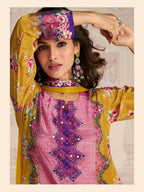 Aarshi Fashions Yellow Heavy Crepe Digital Print Full Stitched Palazzo Suits
