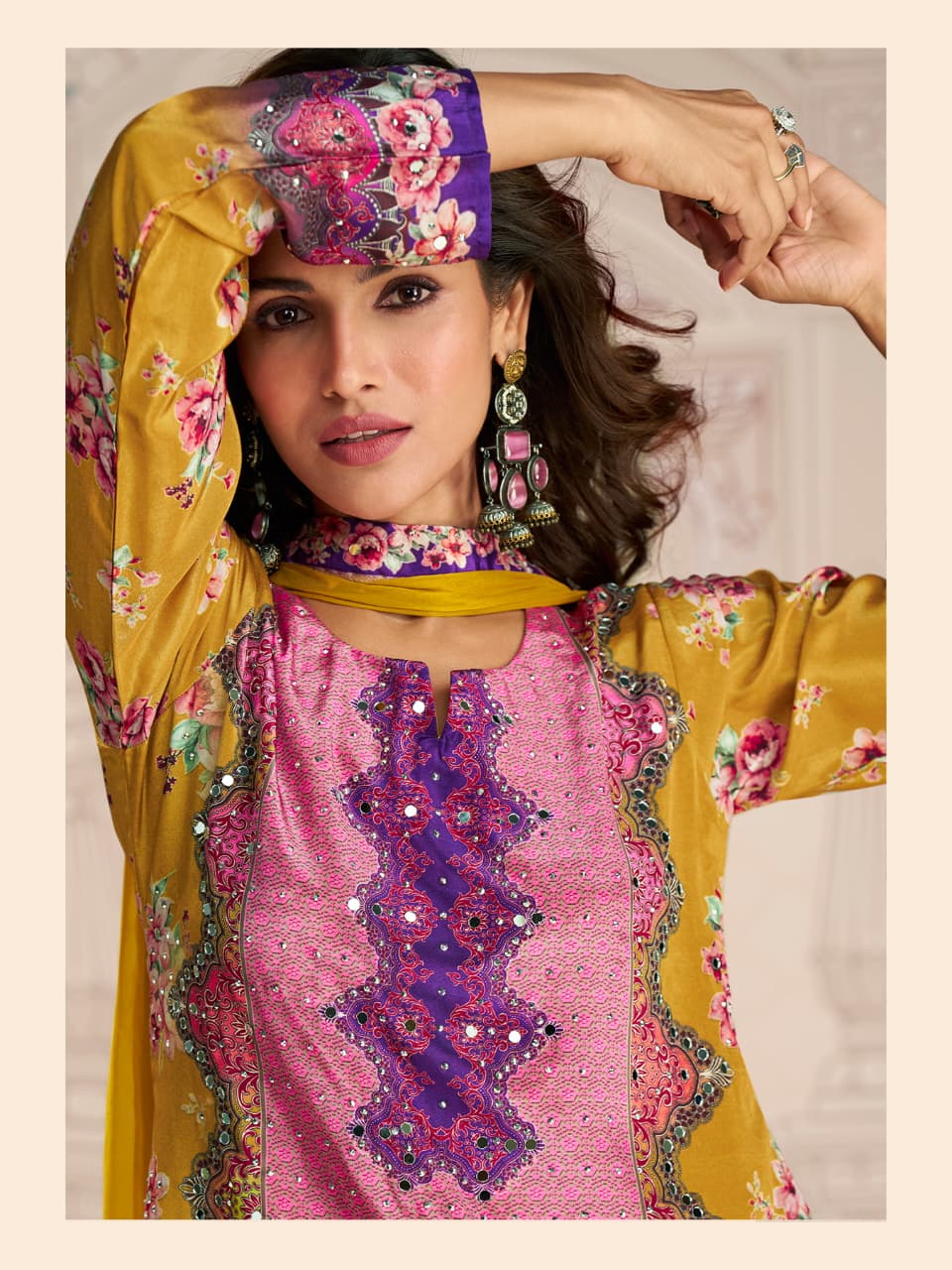 Aarshi Fashions Yellow Heavy Crepe Digital Print Full Stitched Palazzo Suits