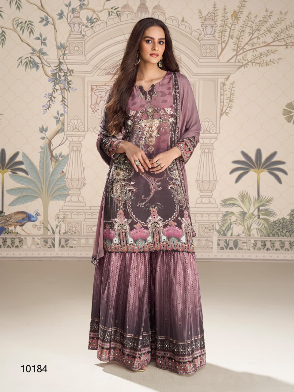 Aarshi Fashions Lilac Heavy Crepe Digital Print Full Stitched Palazzo Suits