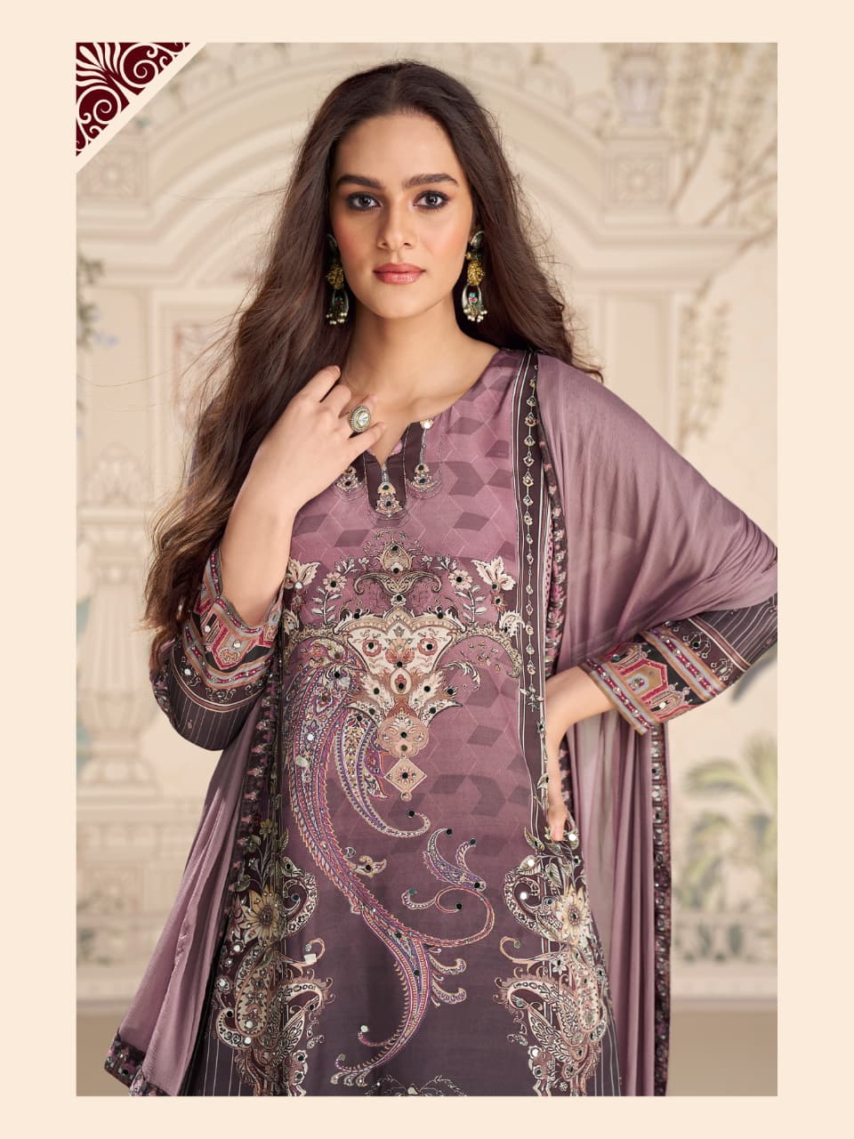 Aarshi Fashions Lilac Heavy Crepe Digital Print Full Stitched Palazzo Suits