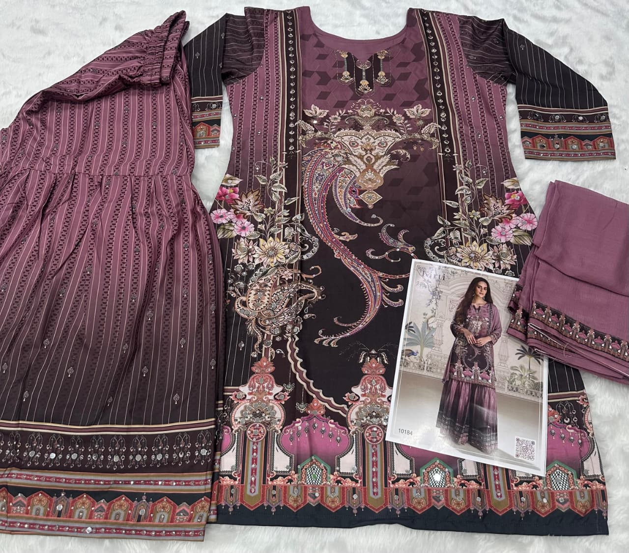 Aarshi Fashions Lilac Heavy Crepe Digital Print Full Stitched Palazzo Suits