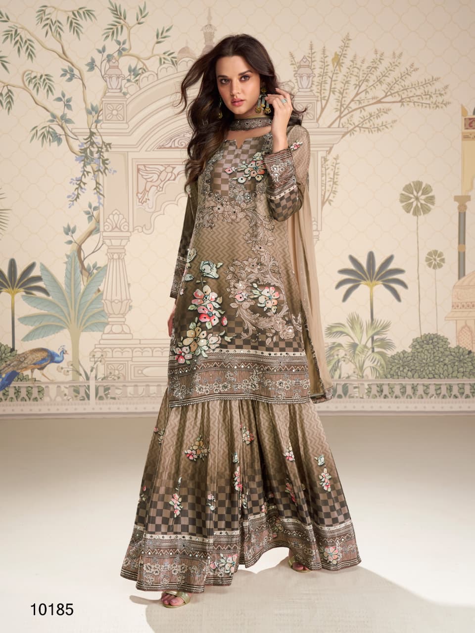 Aarshi Fashions Brown Heavy Crepe Digital Print Full Stitched Palazzo Suits