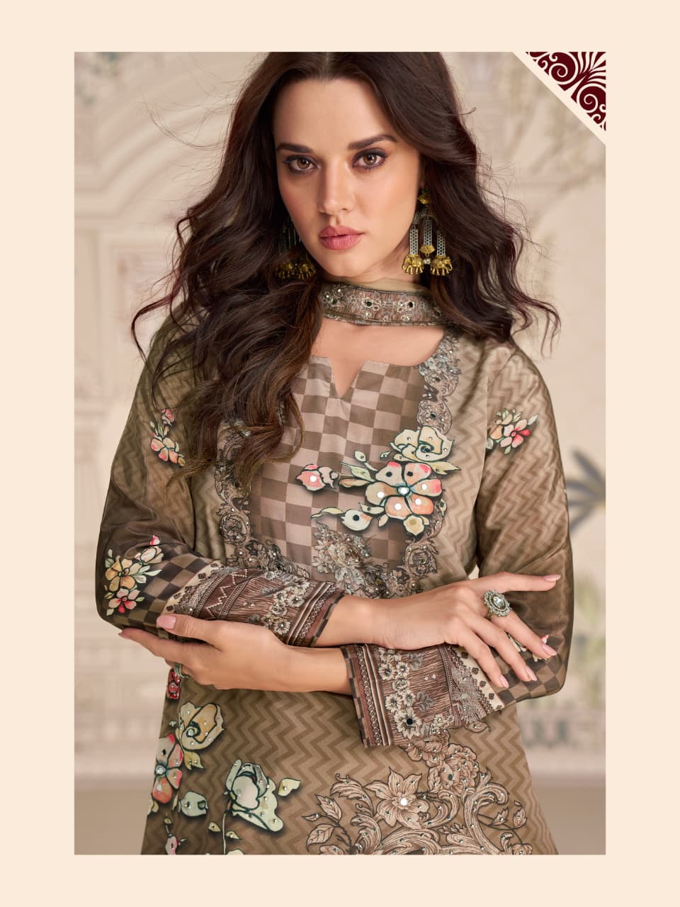 Aarshi Fashions Brown Heavy Crepe Digital Print Full Stitched Palazzo Suits