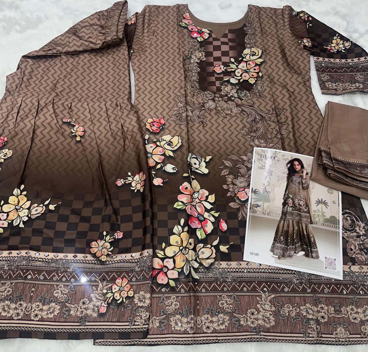 Aarshi Fashions Brown Heavy Crepe Digital Print Full Stitched Palazzo Suits