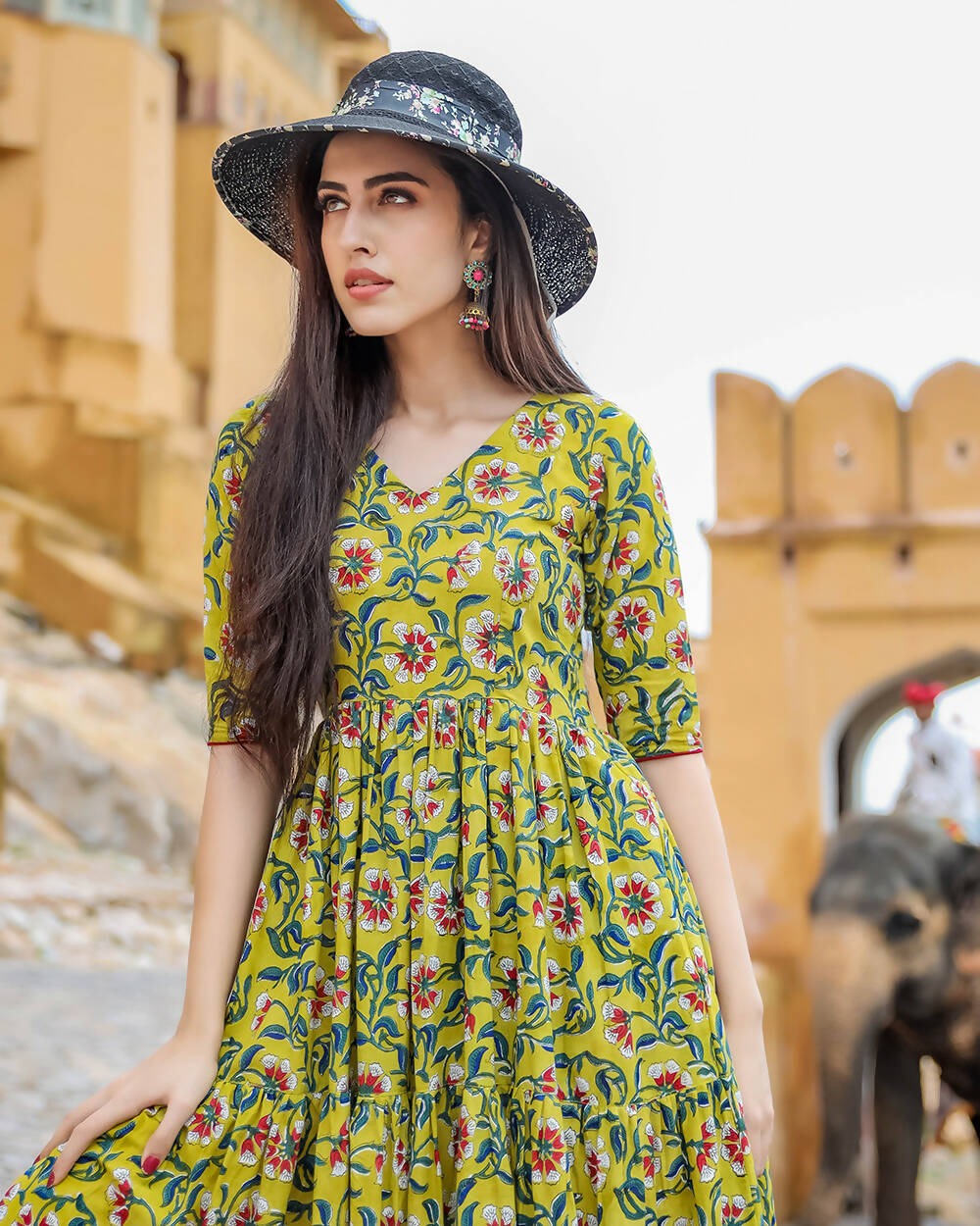 Designer Partywear Printed Yellow Pure Maslin Gown - Anbazaar - Distacart