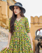 Designer Partywear Printed Yellow Pure Maslin Gown - Anbazaar - Distacart