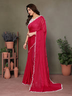Vedant Vastram Poly Silk Embroidery Work Fancy Saree - Pink