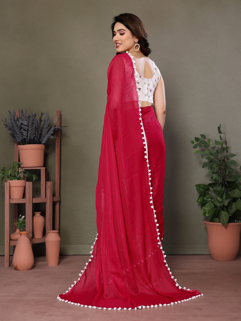 Vedant Vastram Poly Silk Embroidery Work Fancy Saree - Pink