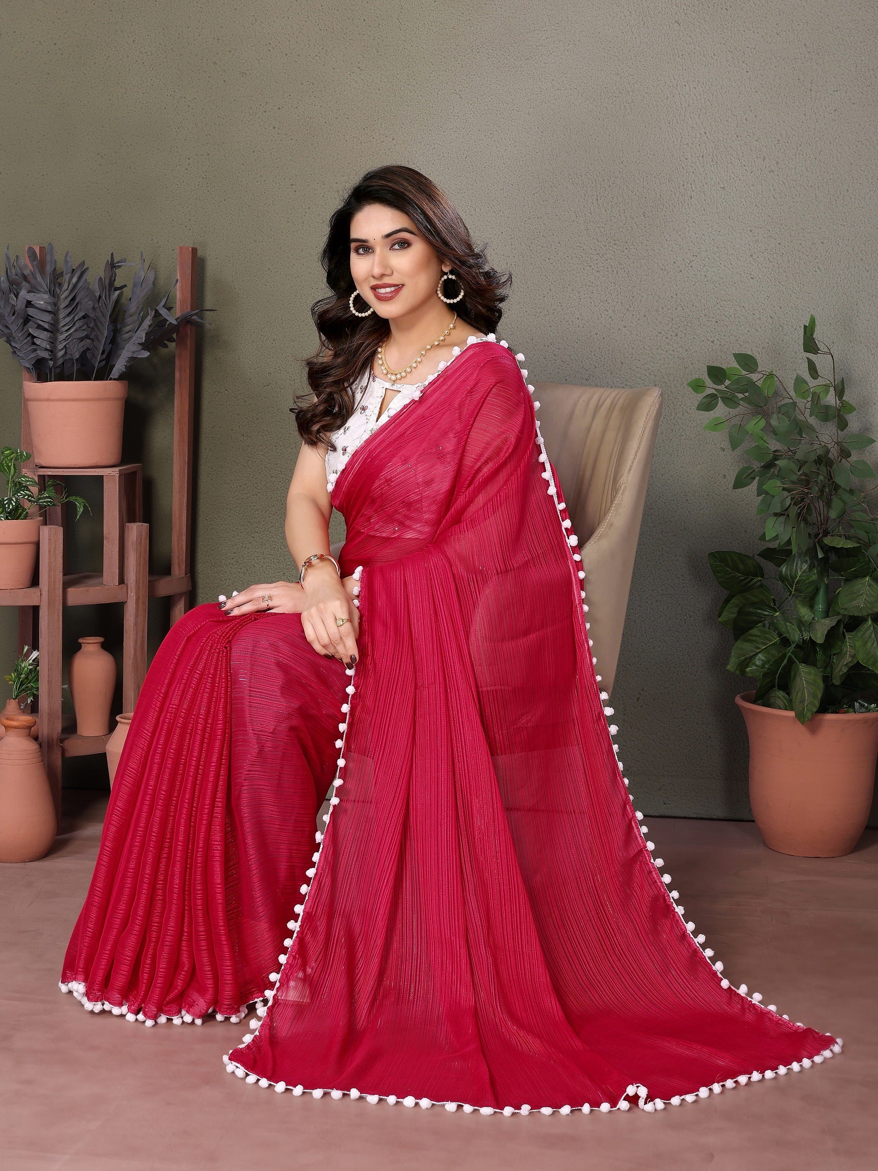 Vedant Vastram Poly Silk Embroidery Work Fancy Saree - Pink