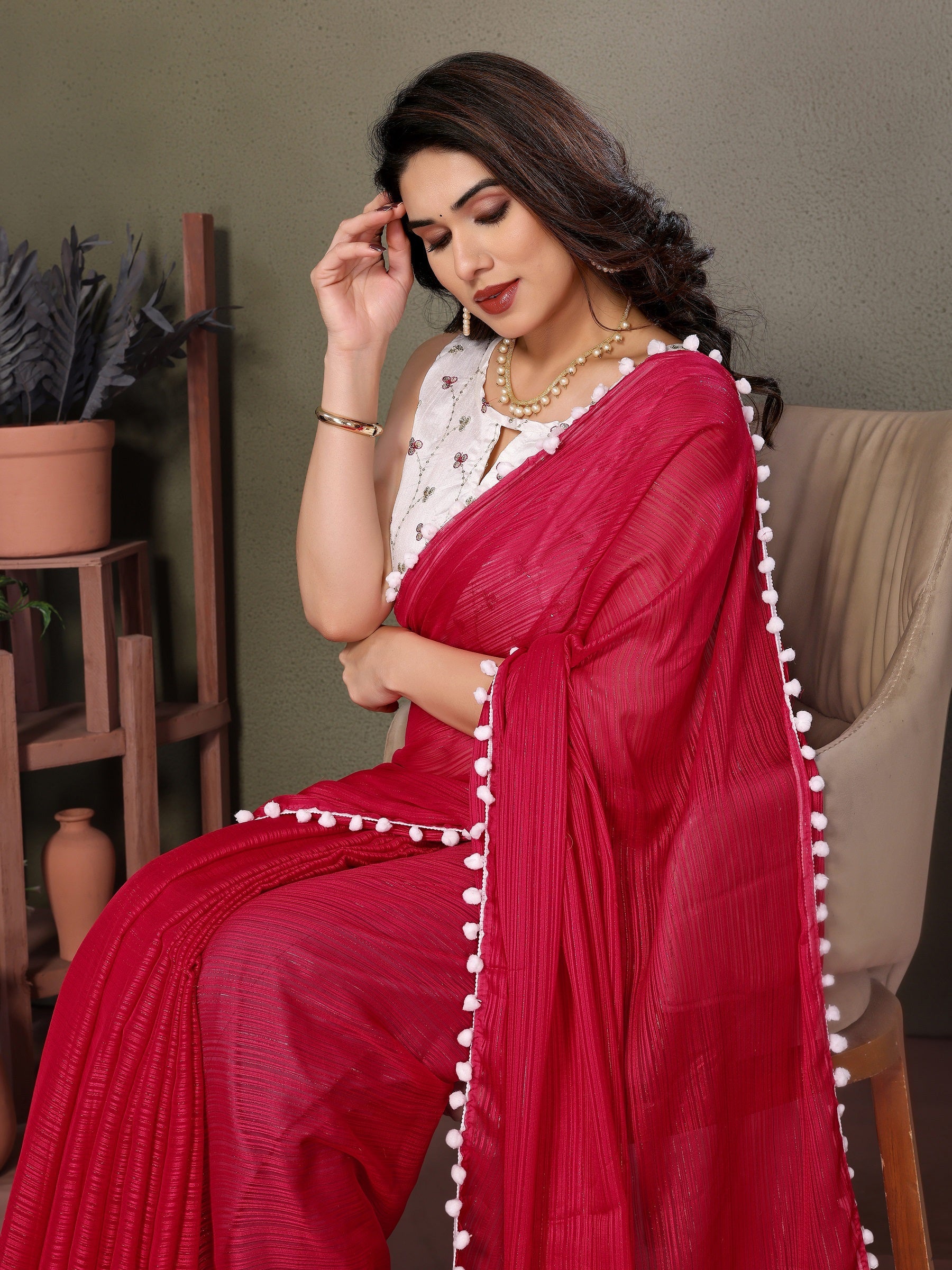 Vedant Vastram Poly Silk Embroidery Work Fancy Saree - Pink
