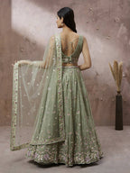House of Panchhi Lime Green Pure Georgette Sequins with heavy Zarkan embroidery Lehenga choli & Dupatta
