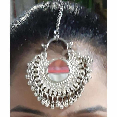 MS Fashion India Silver Oxidized Mirror Maang Tikka