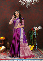 Lorenvalley Fashion Purple Soft Silk Woven Design Zari Weaving Saree