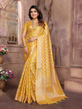 Aastha Fashion Yellow Soft Organza Silk Weaving Saree - Distacart