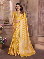 Aastha Fashion Yellow Soft Organza Silk Weaving Saree - Distacart