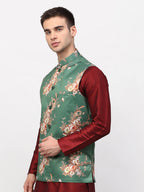 Jompers Men's Green Printed Nehru Jacket