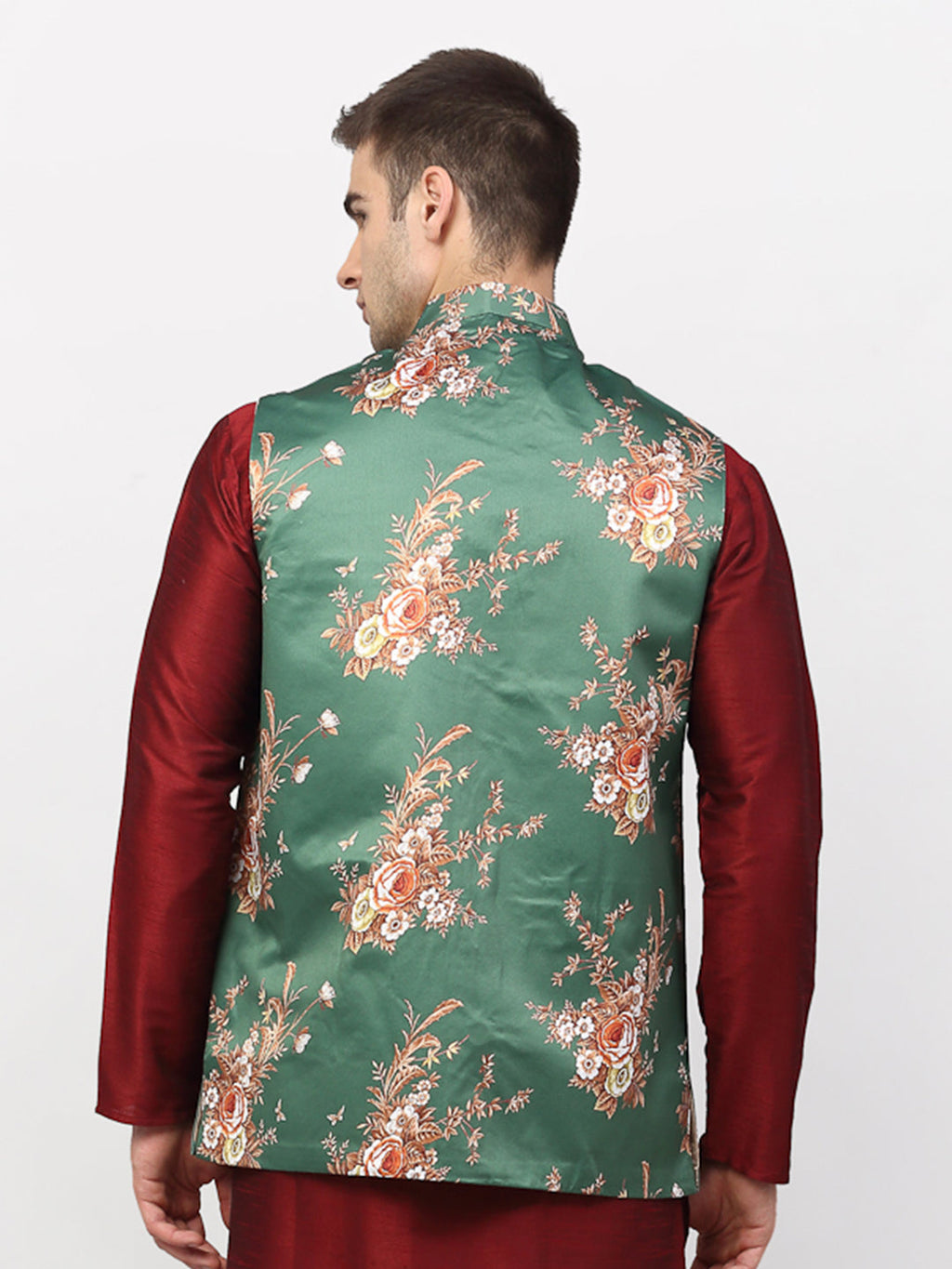 Jompers Men's Green Printed Nehru Jacket