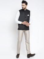 Jompers Men's Black Solid Nehru Jacket