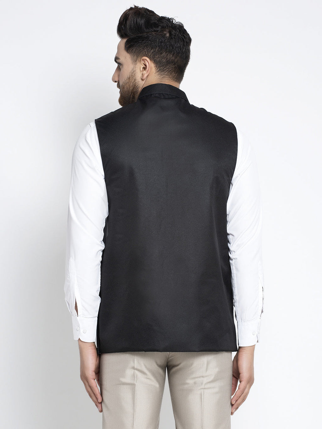 Jompers Men's Black Solid Nehru Jacket