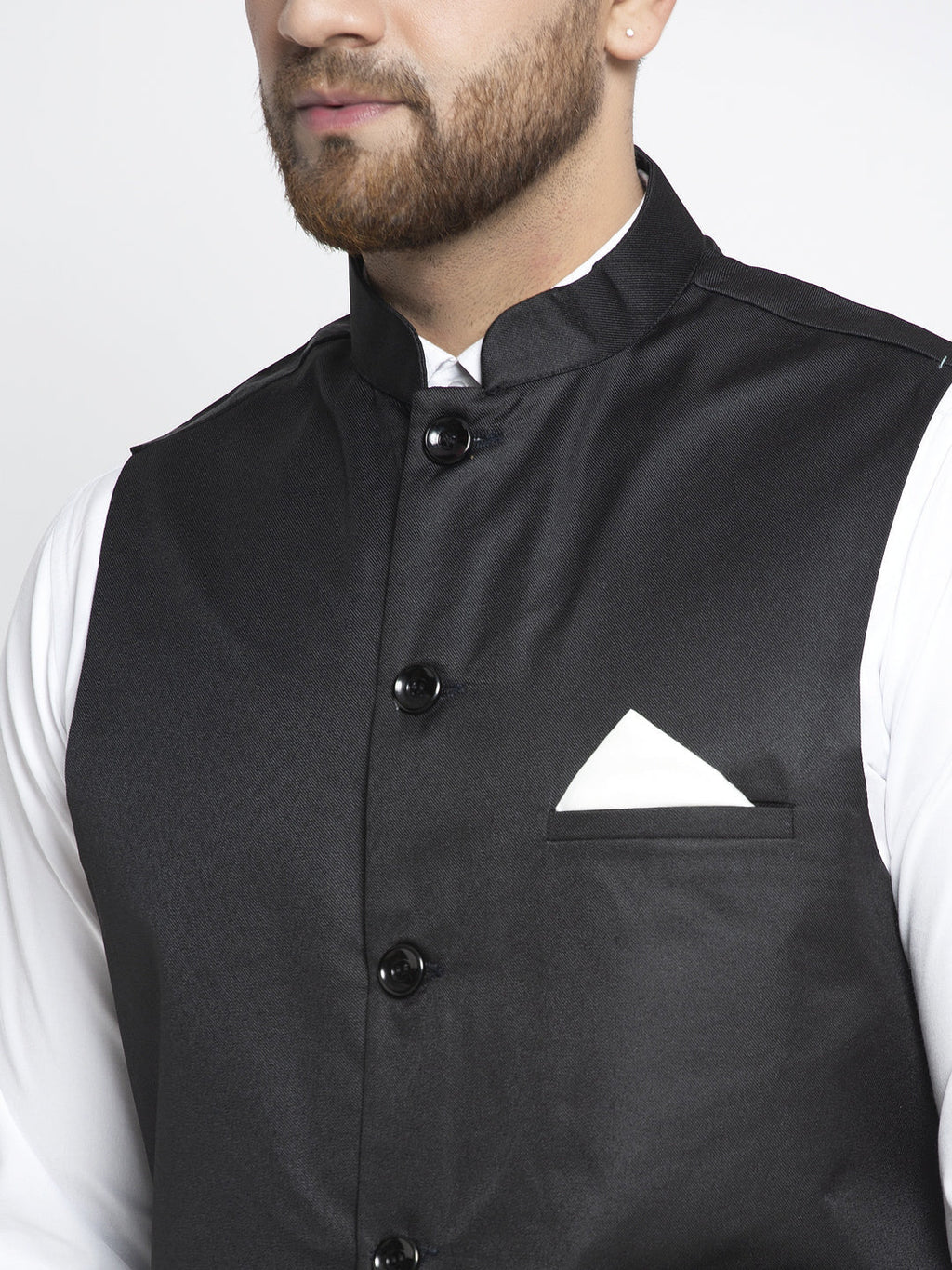 Jompers Men's Black Solid Nehru Jacket