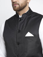 Jompers Men's Black Solid Nehru Jacket