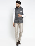 Jompers Men's Grey Melange Solid Nehru Jacket