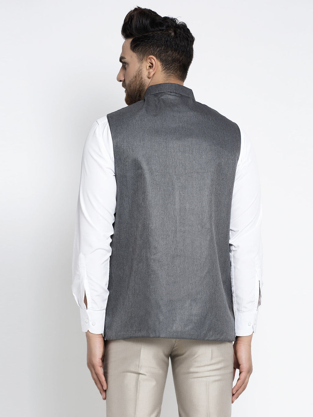 Jompers Men's Grey Melange Solid Nehru Jacket