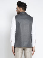 Jompers Men's Grey Melange Solid Nehru Jacket