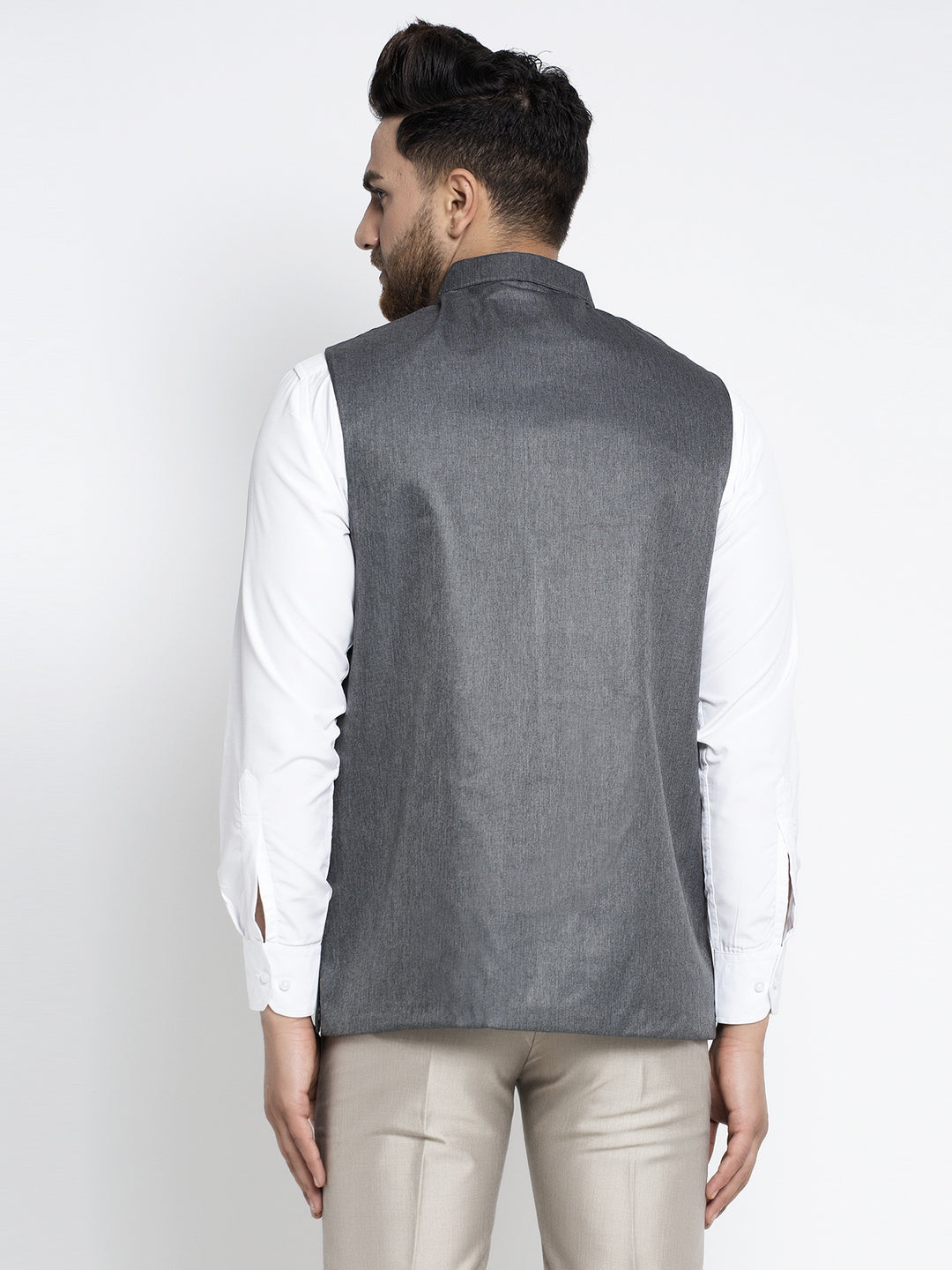 Jompers Men's Grey Melange Solid Nehru Jacket
