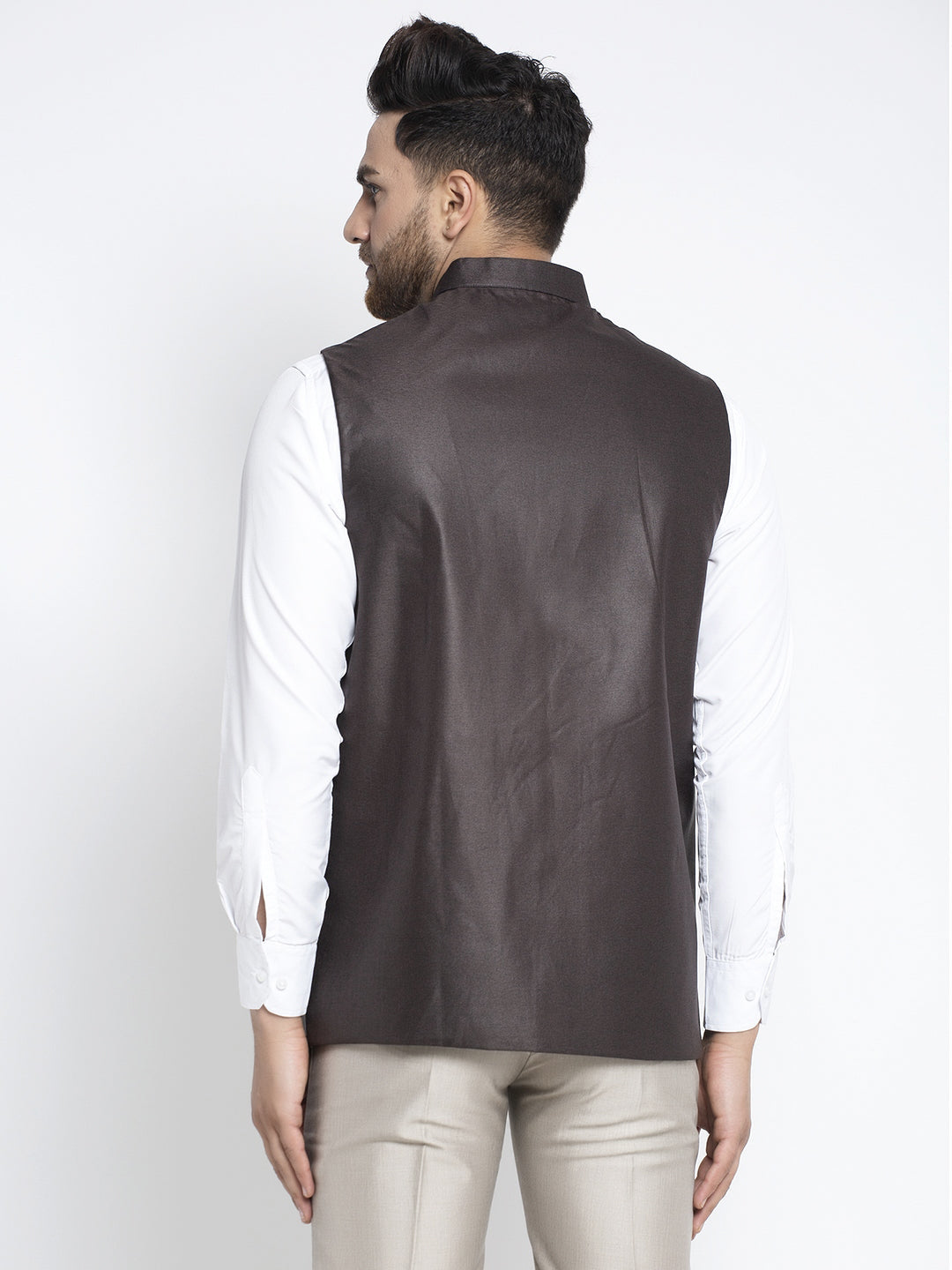Jompers Men's Brown Solid Nehru Jacket