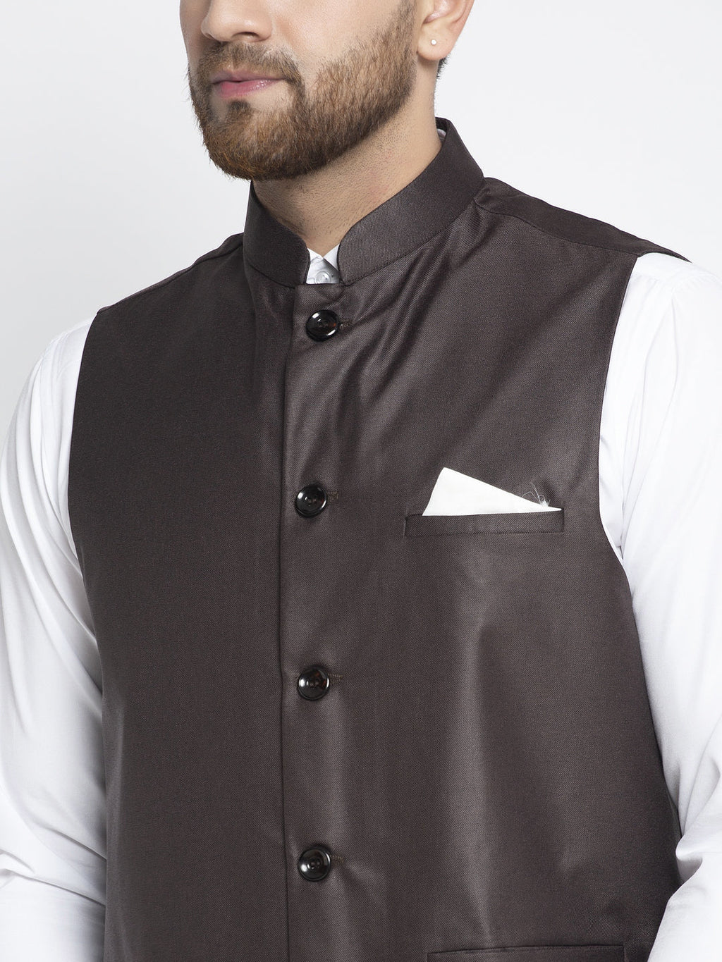 Jompers Men's Brown Solid Nehru Jacket