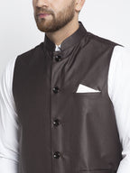 Jompers Men's Brown Solid Nehru Jacket
