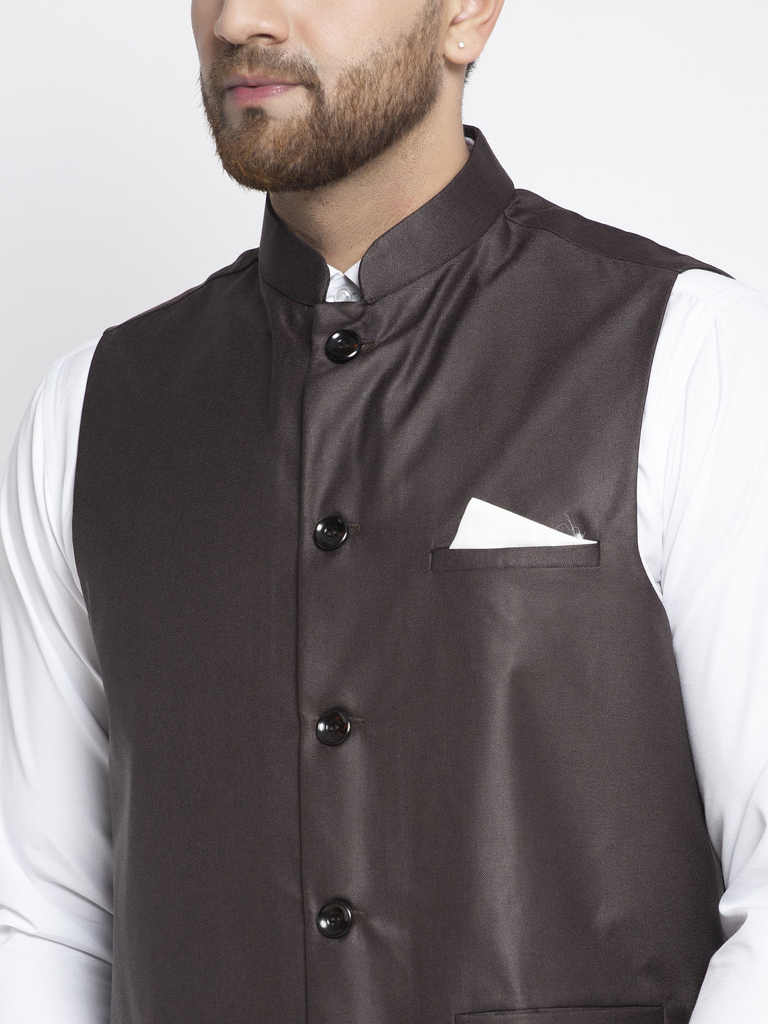 Jompers Men's Brown Solid Nehru Jacket