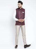 Jompers Men's Maroon Solid Nehru Jacket