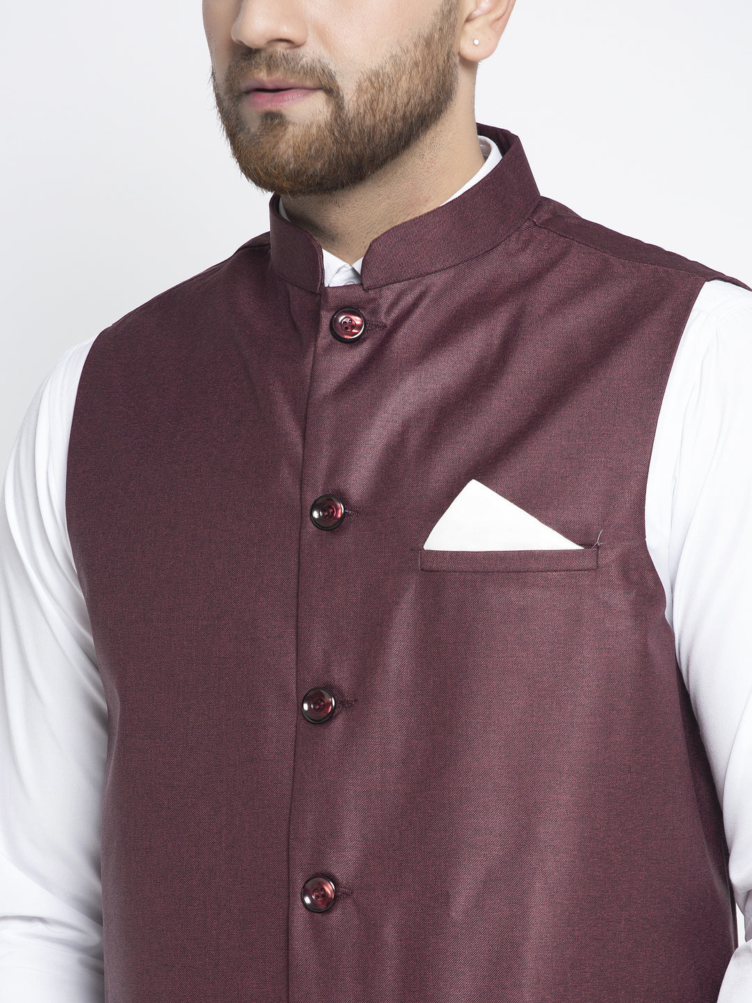 Jompers Men's Maroon Solid Nehru Jacket