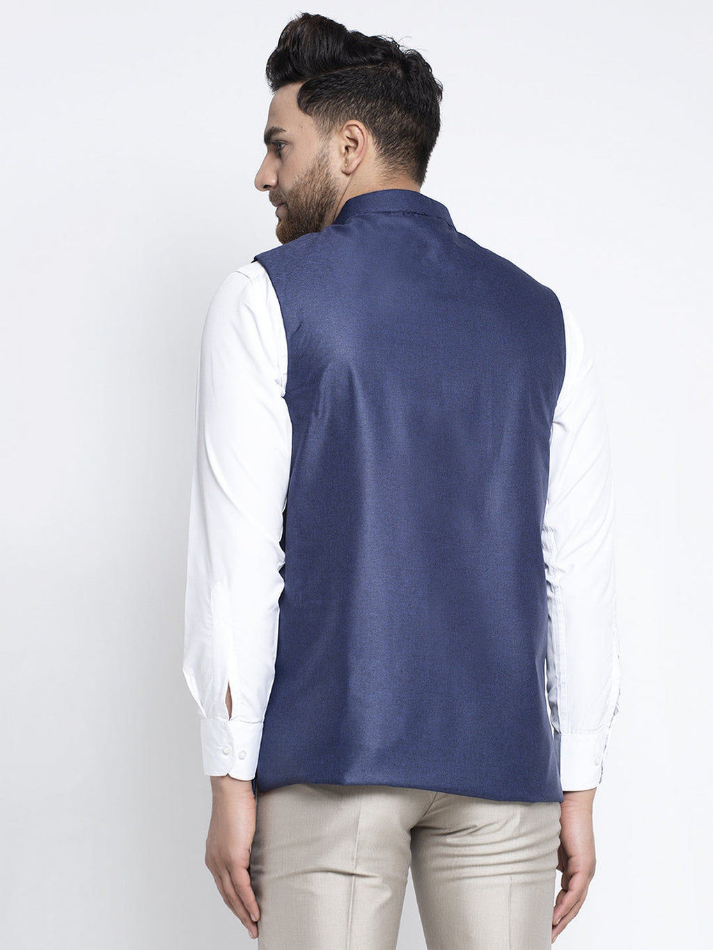 Jompers Men's Navy Blue Solid Nehru Jacket